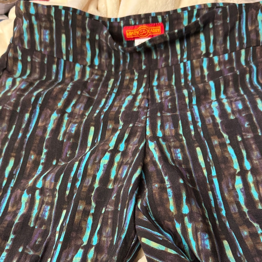 Krazy Larry Black Brown Teal Ankle  Pants Style #P-506 Made in USA Size 12